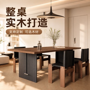 中古风实木餐桌侘寂风设计师黑色办公桌沙发后长桌洽谈工作台书桌