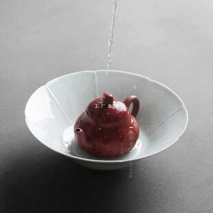 A5L湖田窑青白釉葵口盘紫砂壶养壶承陶瓷壶托干泡台储水茶盘