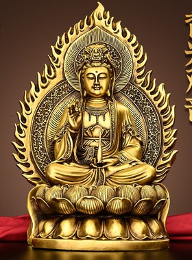 高端黄铜观世音菩萨家用坐莲观音佛像摆件家居客厅禅院书房供奉