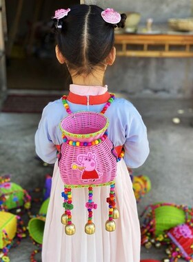 背篓竹编儿童四川背小孩的娃娃玩具鱼篓手工藤民族风舞蹈道具