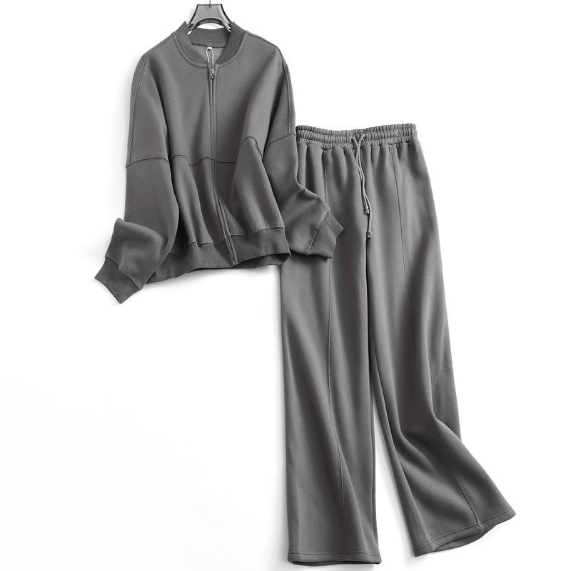 纯色宽松立领拉链开衫长袖运动风女卫衣阔腿休闲裤女两件套装N074,女装/女士精品,时尚套装,淘宝优惠券,粉丝福利购,淘宝优惠卷