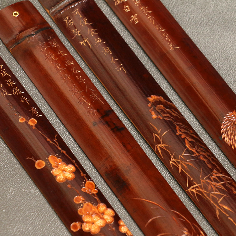 精品纯手工雕刻天然老煤竹书签竹雕梅兰竹菊复古竹制书签送礼