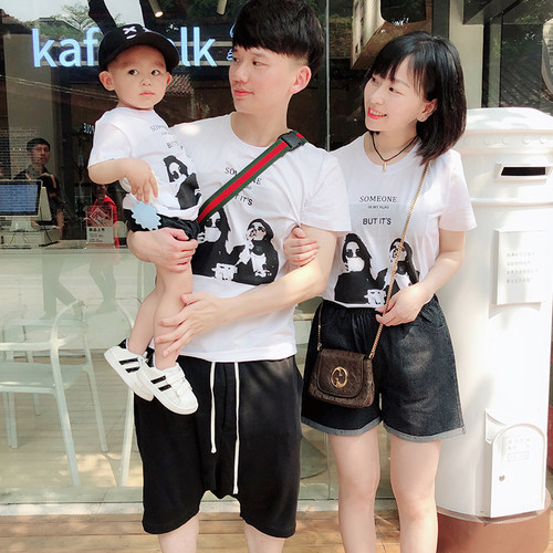 亲子装夏装短袖白色t恤一家三四口2022新款潮洋气网红母女母子装