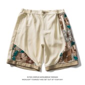 夏季 休闲复古 百搭撞色五分裤 中国风国潮男短裤 女网布拼接刺绣个性