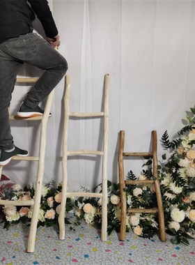 干树枝原木楼梯民宿家居软装橱窗影楼摄影K道具室内爬梯架饰品摆