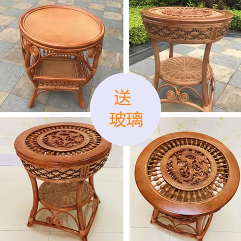 真藤桌子藤编卧室小茶几藤实木茶桌客厅圆桌子家S用阳台小桌台角