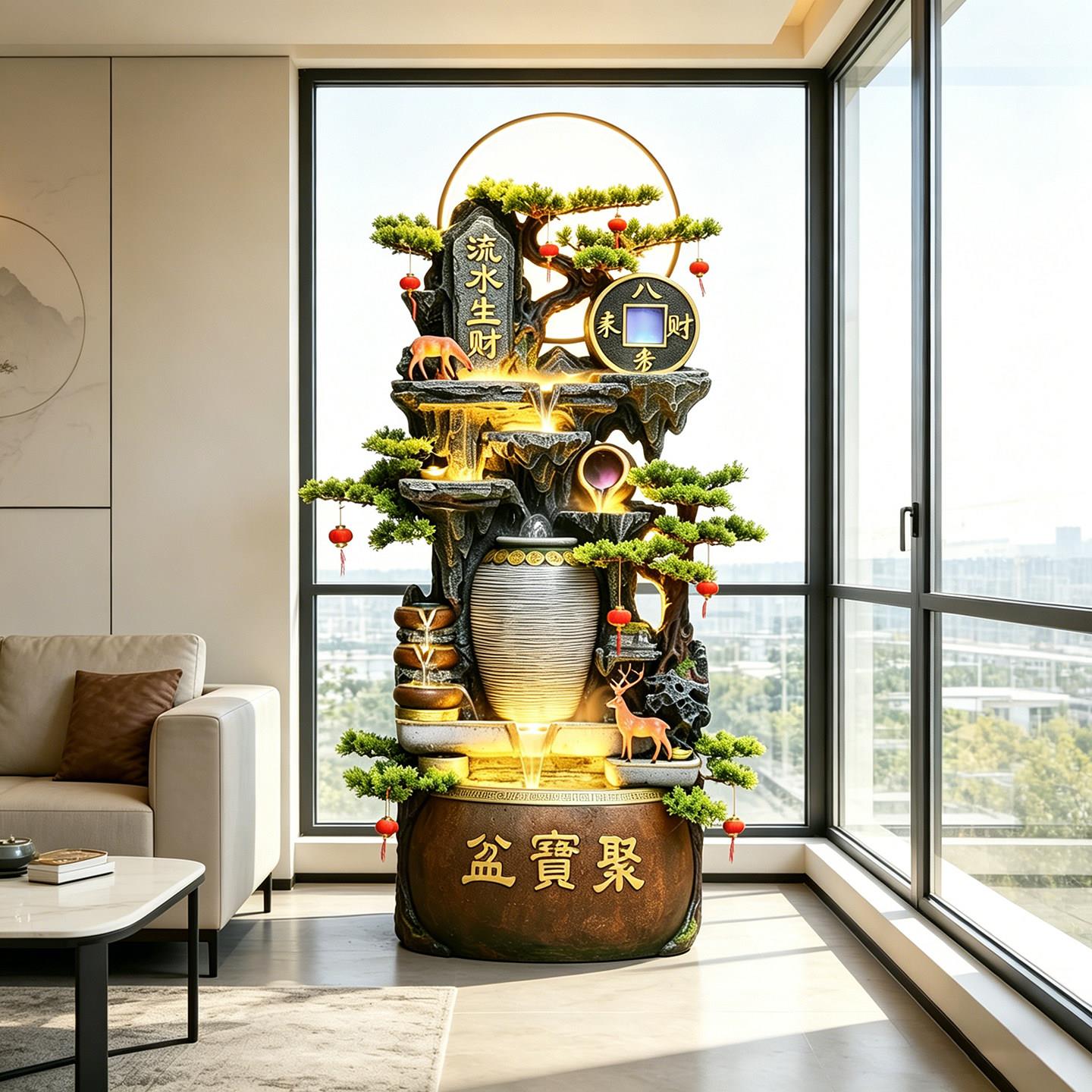 名喜风车流水摆件循环水招财客厅乔迁生财风水轮聚宝盆喷泉鱼缸