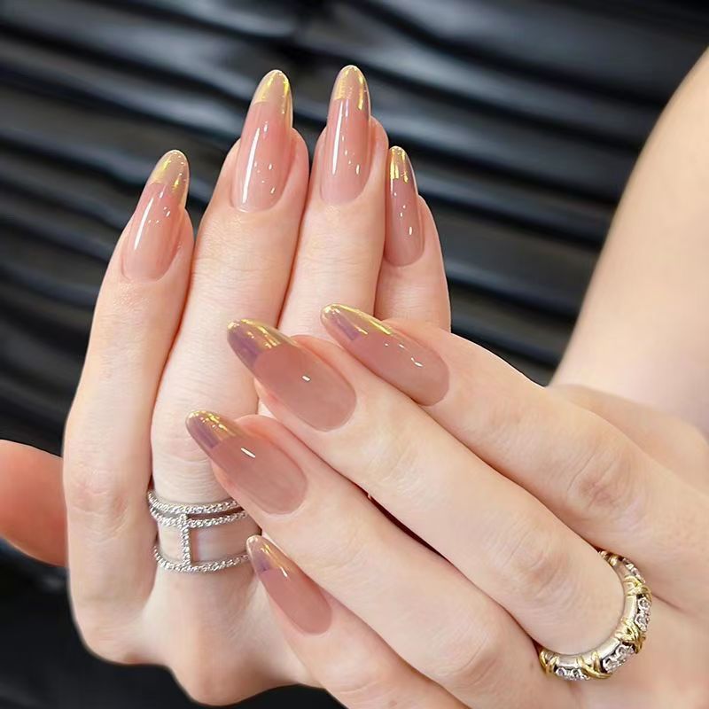 网红法式冰透落日橘渐变美甲纯欲风高级感气质显白假指甲片穿戴甲