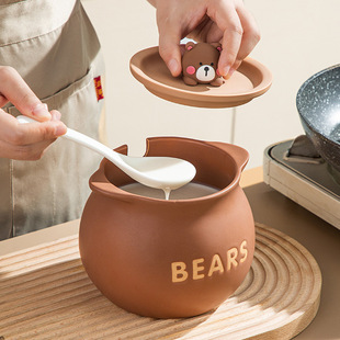 猪油罐带把手家用陶瓷储油罐带盖大容量搪瓷耐高温卡通带勺调料罐