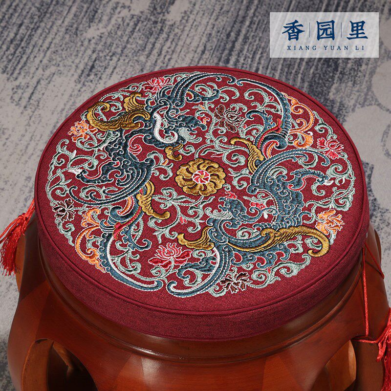 中式圆形椅子坐垫红木鼓凳圆垫实木家具圈椅藤椅餐椅座垫乳胶定做
