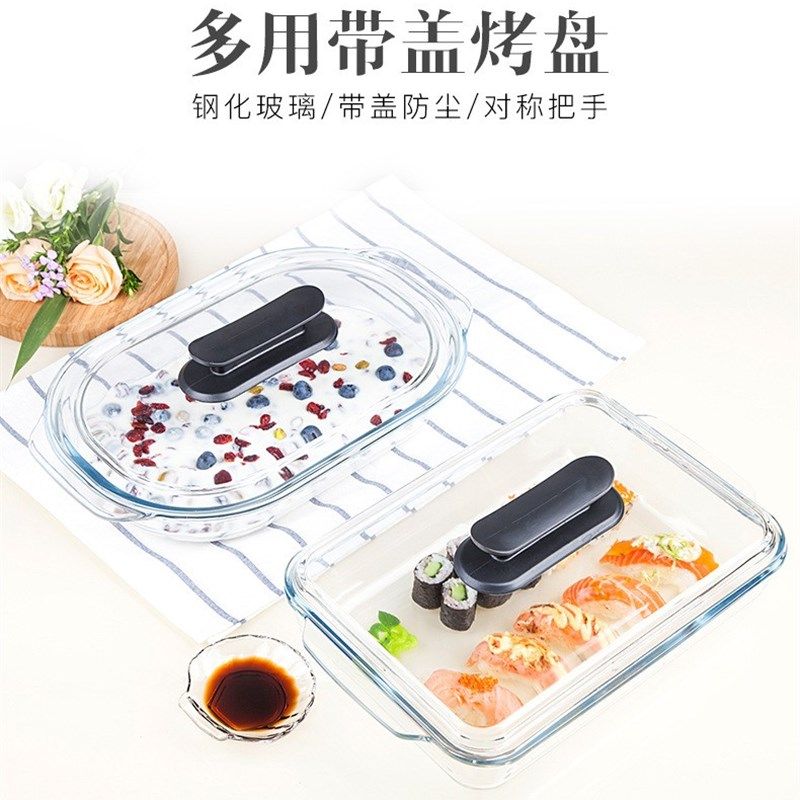 Fenix/菲内克斯3升钢化玻璃带盖椭圆形烤盘长方形带把手耐热烘焙