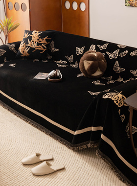 沙发盖布四季通用2024新款现代蝴蝶氛围感皮沙发巾套罩夏季坐垫子