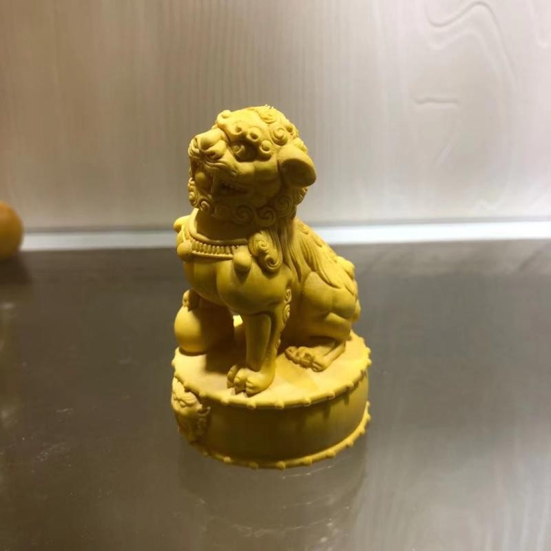 崖柏黄杨木雕招财狮子印章文玩手把件实木雕刻工艺品车载家居摆件