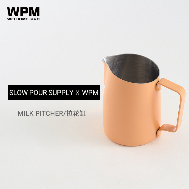 WPM惠家拉花缸咖啡拉花杯304不锈钢打奶泡杯斜口压纹奶缸#22圆嘴