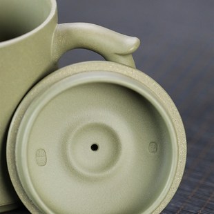 宜兴紫砂杯名家纯手工豆青砂茶杯家用泡茶杯精品盖杯单杯如意480c