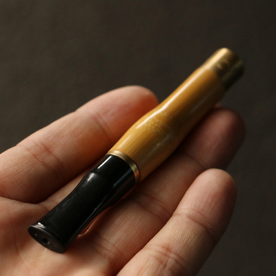 实心竹纯手工精工制作铜制烟嘴抽烟道具把件把玩收藏竹工艺品竹器