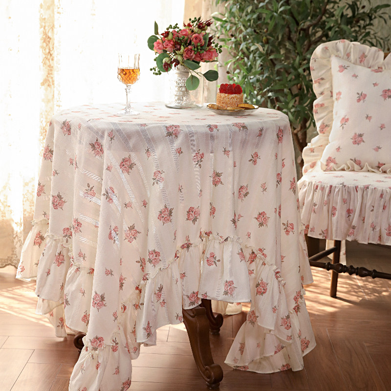 全棉餐桌布氛围感法式田园浪漫玫瑰清新方圆桌茶几台布盖巾定制,居家布艺,桌布,淘宝优惠券,粉丝福利购,淘宝优惠卷