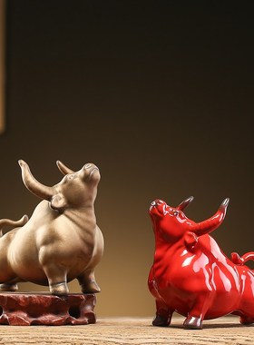 创意陶瓷招财牛摆件吉祥物家居客厅装饰品十二生肖牛年礼品摆设