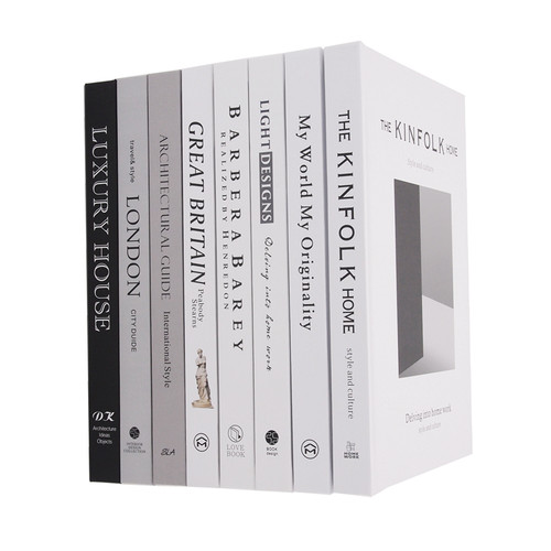 样板房装饰书 英文仿真书道具书 黑白灰简约现代家居酒店书柜摆件