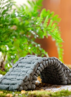 摆件小桥流水造景鹅卵石拱桥桌面假山水景鱼缸微缩微景观装饰复古