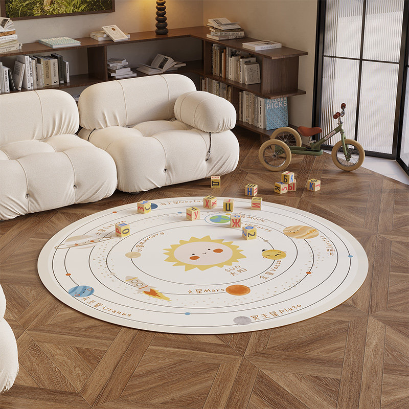 圆形儿童星球皮革地毯地垫卡通高级客厅可擦洗免洗儿童房爬行垫子