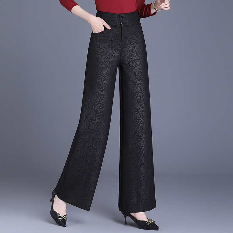 高腰提花阔腿裤女黑色宽松显瘦直筒长裤通勤穿搭,女装/女士精品,休闲裤,淘宝优惠券,粉丝福利购,淘宝优惠卷