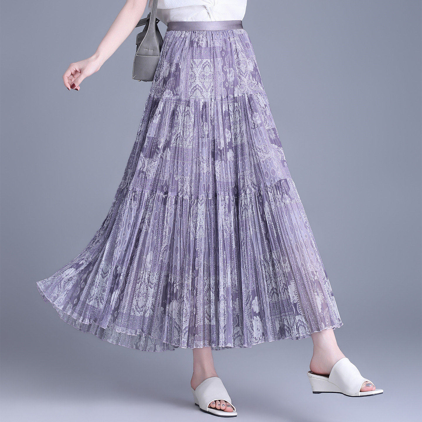 夏季今年流行爆款纱裙印花波西米亚风木耳边2026新款超火半身裙子