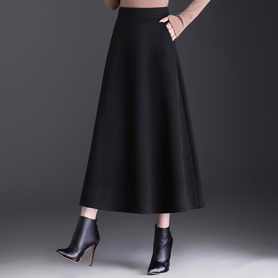 毛呢A字半身裙女秋冬季高腰显瘦