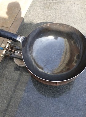 原生态手工锻打老式黑色无涂层无油烟不粘锅燃气炒锅章丘铁锅圆底