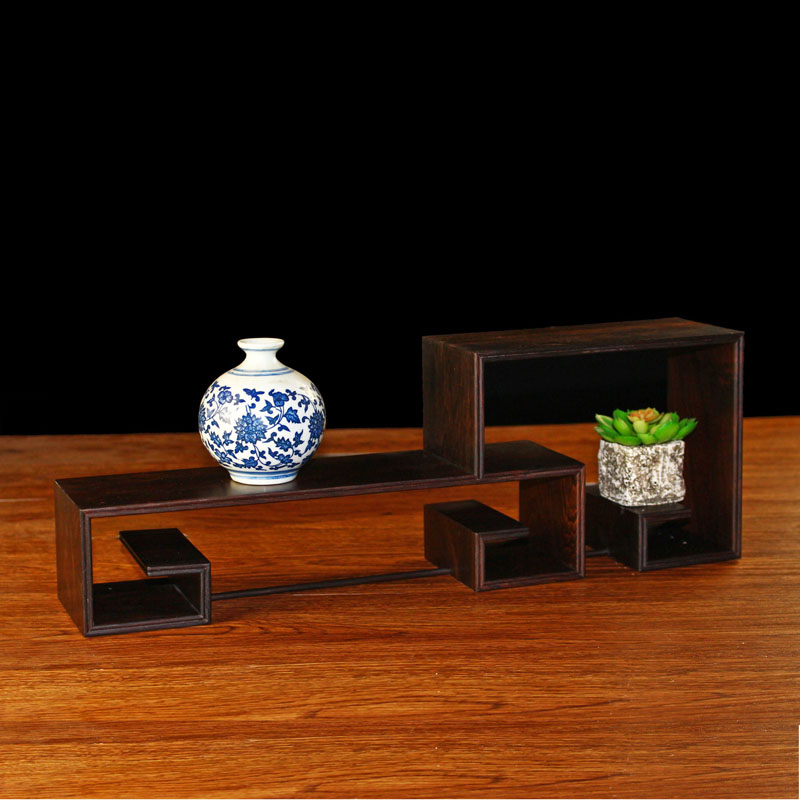 紫光檀微型盆景架展示架 红木多层花架子工艺品展架黑檀木博古架