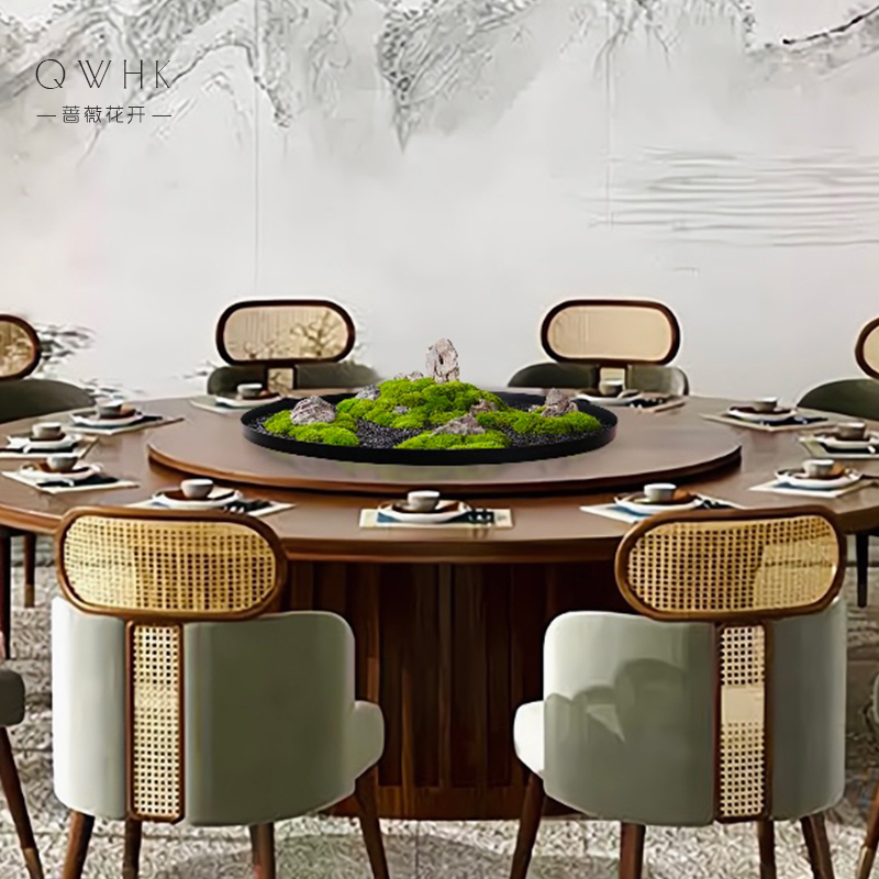 酒店高档餐桌花摆花永生苔藓圆桌中间转盘装饰摆件餐厅中式微景观