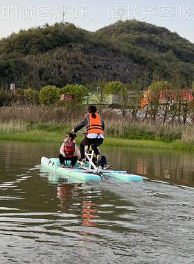 单人水车上充气自行橡钓皮鱼景点游船观光船脚蹬休83234闲水上设