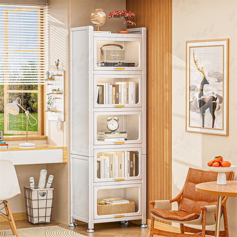 钢制书架家用儿童夹缝书柜客厅带门防尘储物柜书房铁艺置物收纳架