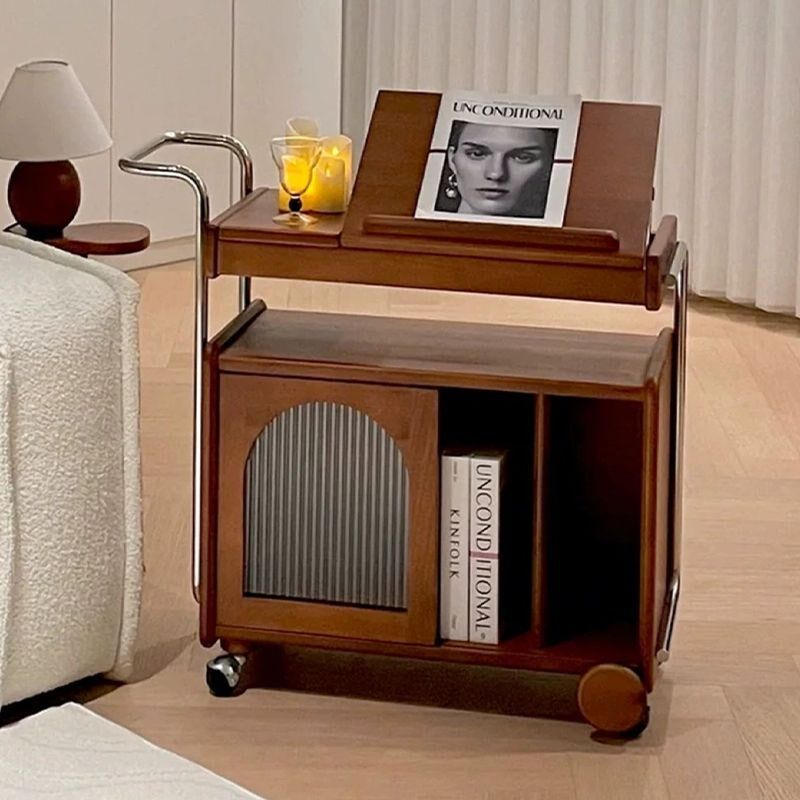 实木边柜茶水柜中古电视沙发小推车客厅茶几床头可移动复古边几