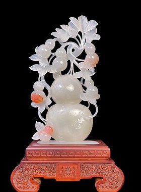 玉石葫芦摆件新中式家居客厅入户玄关电视柜边办公室招财福禄装饰