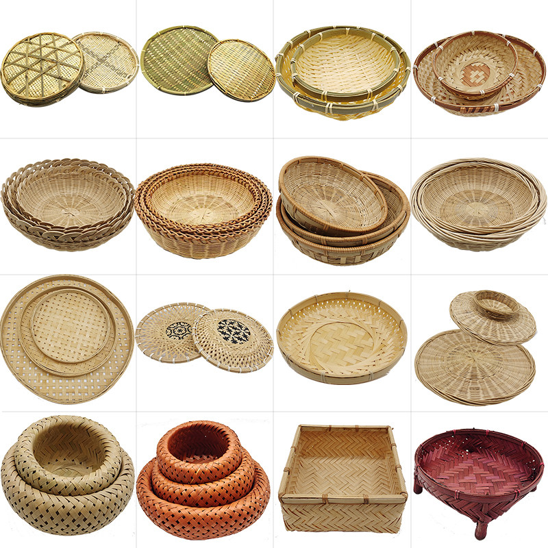家用竹编制品篮竹编制品创意装饰家居零食水果点心盘圆形簸箕托盘,特色手工艺,竹编/竹雕,淘宝优惠券,粉丝福利购,淘宝优惠卷