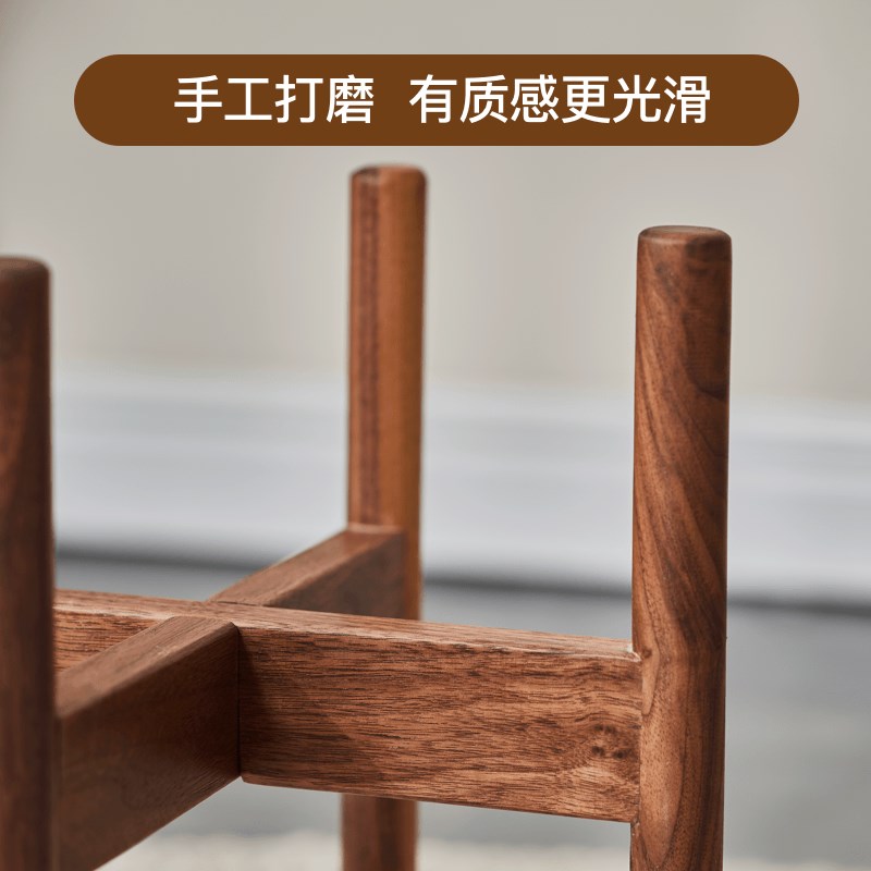 黑胡桃木花架室内轻奢花架子绿植花盆托盘单个落地式高档花盆架