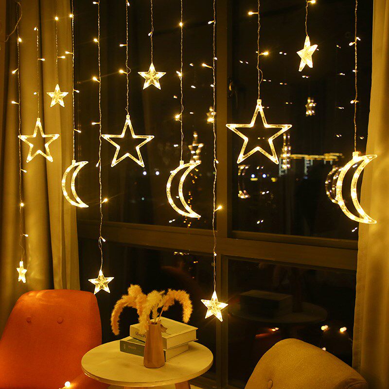 星星月亮彩灯闪灯串灯窗帘灯网红浪漫少女心卧室房间装饰创意电池