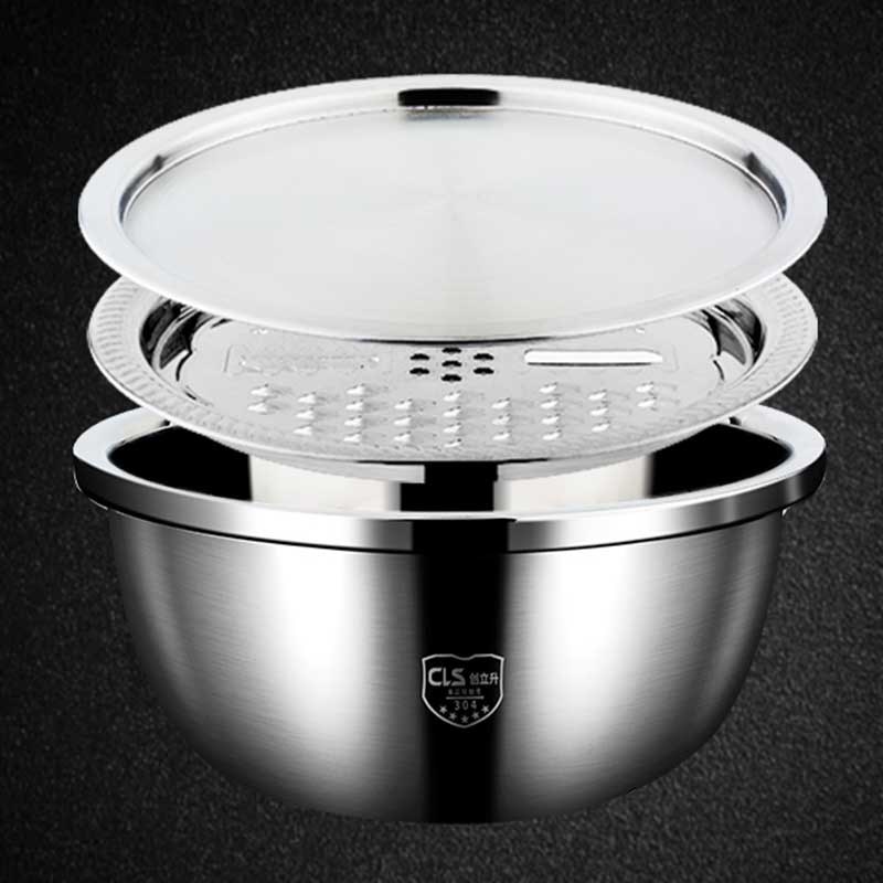 密孔盆304不锈钢盆带盖洗菜盆洗米盆沥水盆家用漏盆打蛋盆和面盆