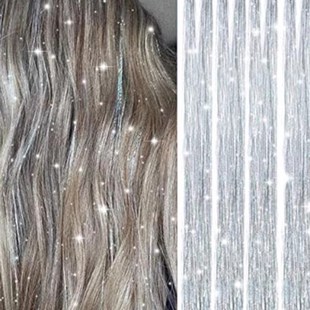 闪亮晶晶镭射丝银色金丝彩丝金葱丝挑染彩色接发片挂耳染表演装扮