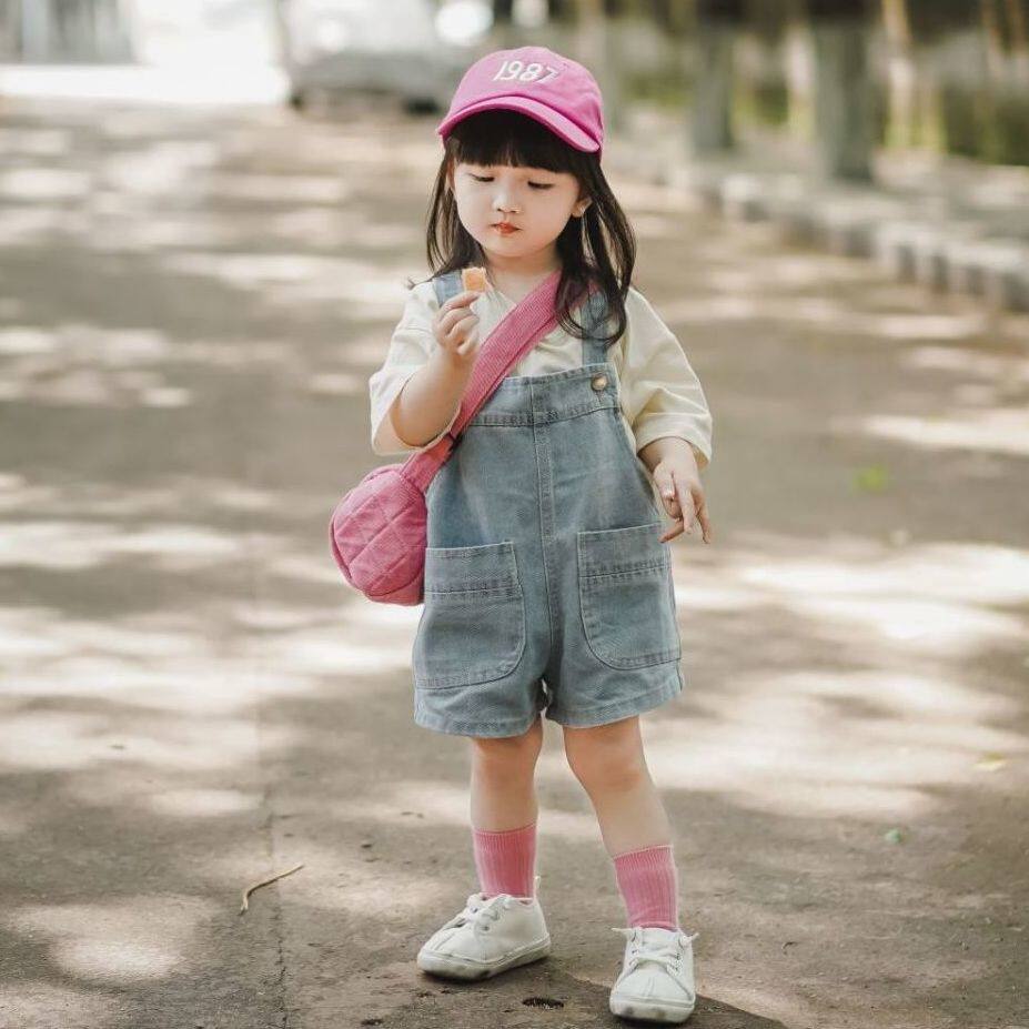 夏季女童牛仔背带裤男童休闲裤宝宝洋气短裤中小童裤子2022新款