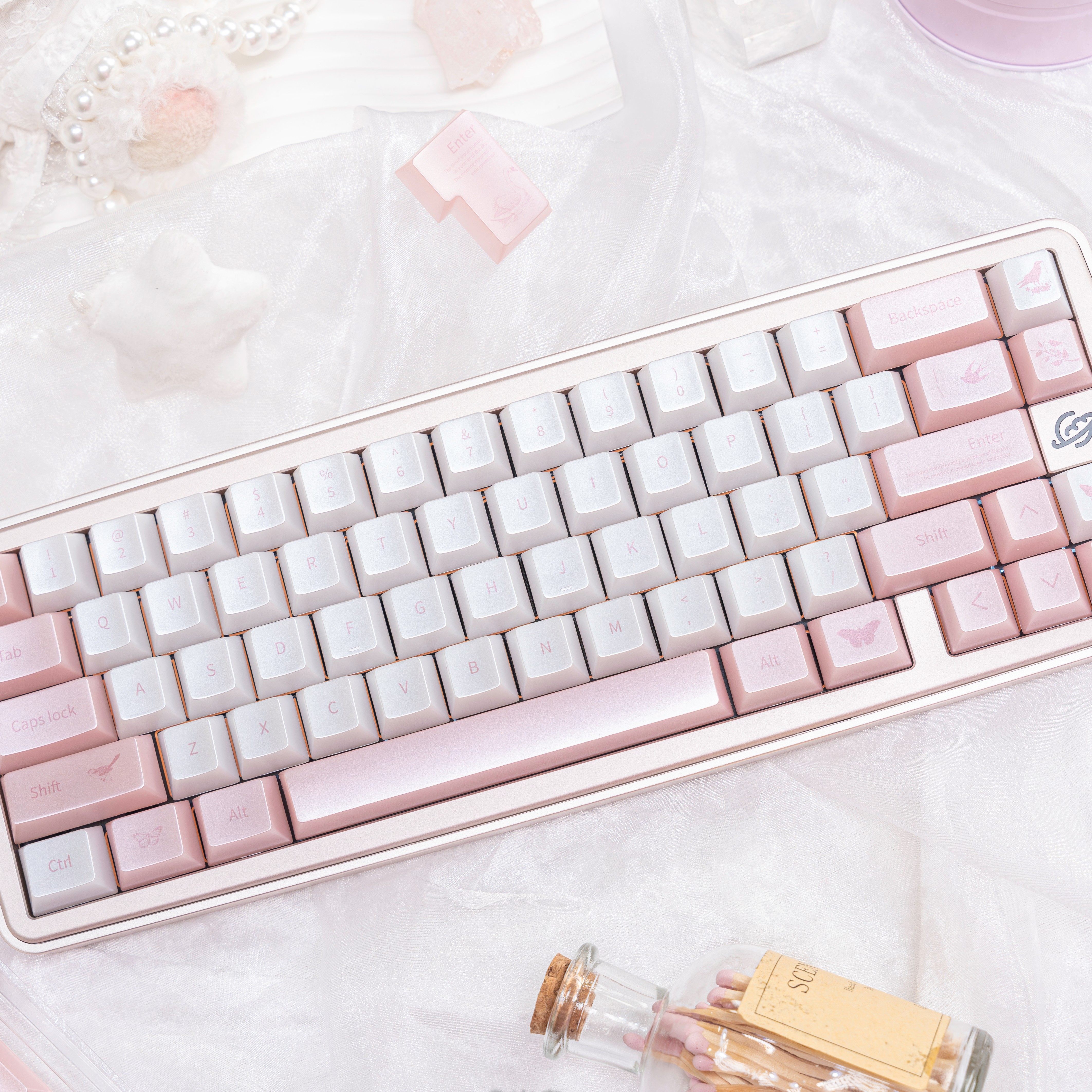 星迹外设飞羽集粉色珠光键帽透光原厂适配ev63夜魔wooting键帽