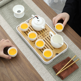 家用便携式 羊脂玉白瓷旅行功夫茶具套装 户外旅游泡茶盖碗茶壶茶杯