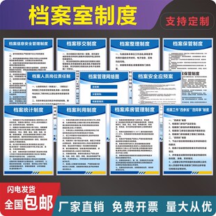 档案室管理制度牌一套11张档案统计整理移交库房管理人员岗位职责