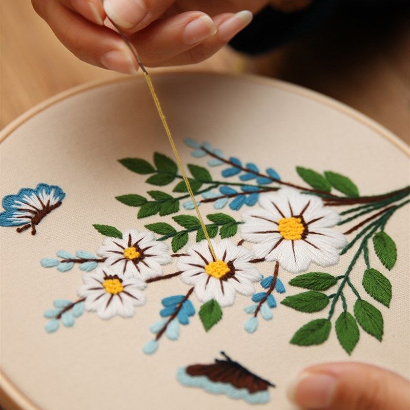 刺绣画手工diy材料包自己绣装饰画初级入门小清新花束欧式摆件挂