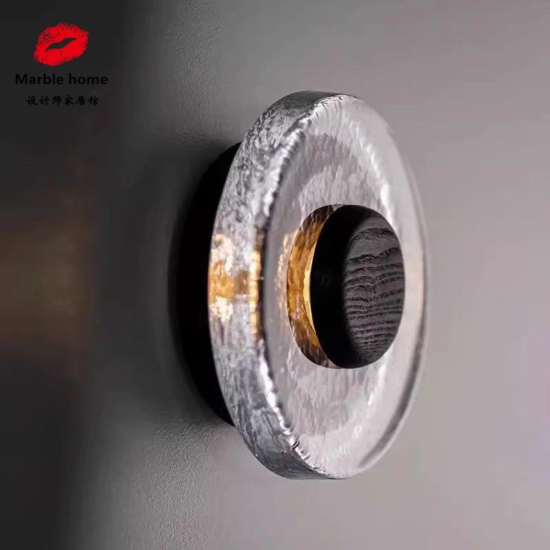 意大利设计师款壁灯咖啡厅玄关背景墙手工玻璃工艺胡桃木装饰壁灯