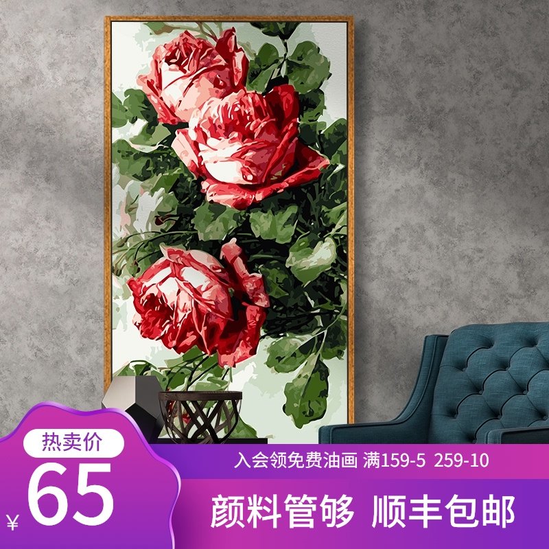 数字油画填色diy手绘玄关大尺寸画画丙烯手工制作填充油彩装饰画