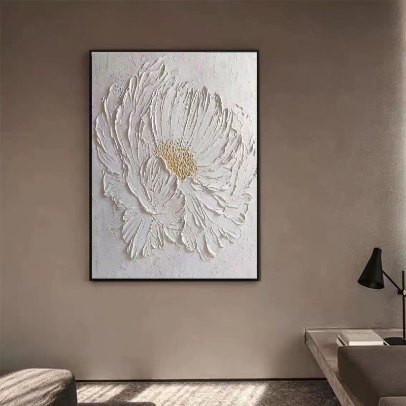 手绘装饰画厚肌理花卉浮雕挂画现代简约植物卧室客厅极简风格油画图片