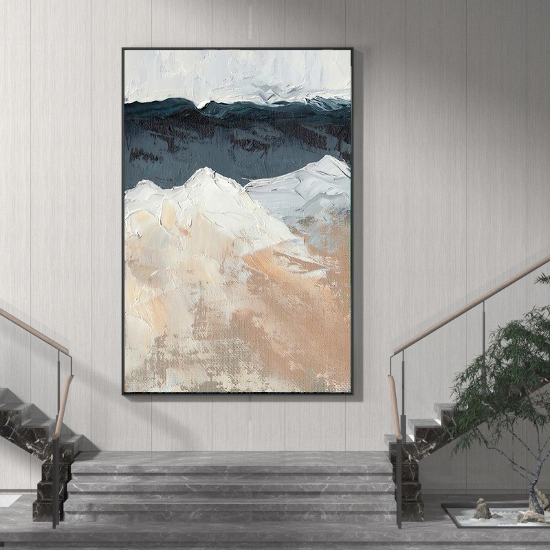 肌理油画现代简约竖版立体几何抽B象装饰画玄关餐厅挂画客厅落地图片
