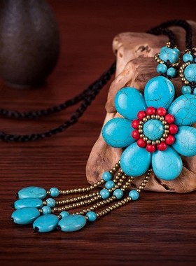 民族风毛衣链长款挂饰仿松石吊坠衣服配饰女挂件复古百搭饰品秋冬